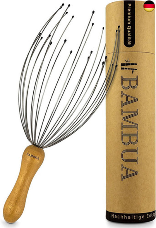 BAMBUA - Kopfmassage Spinne Mit 24 Fingern - Bambusgriff - Hergestellt Aus
